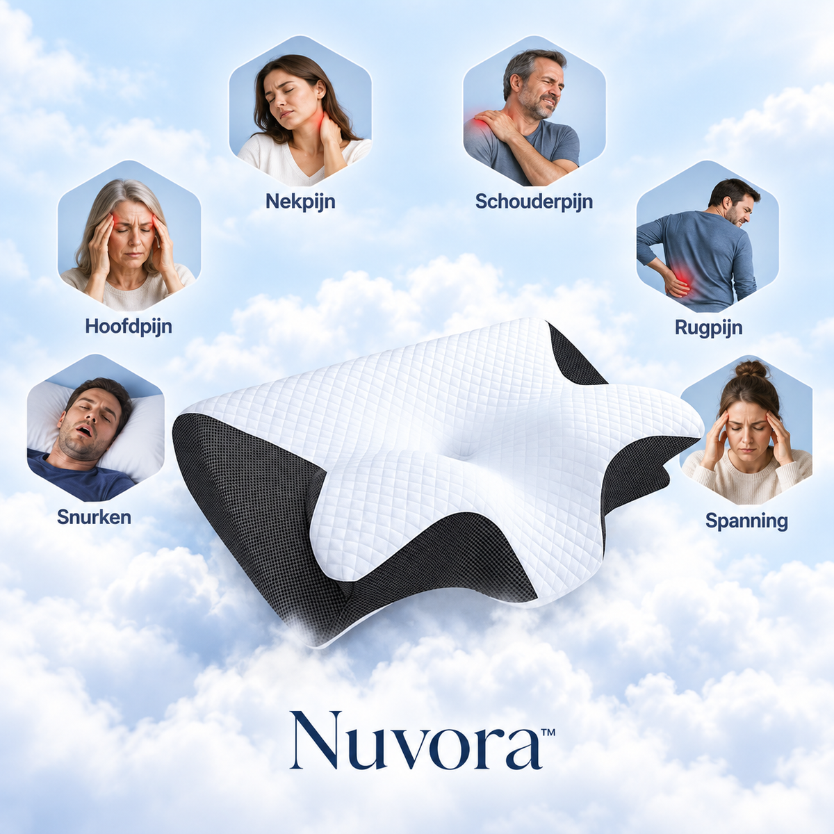 Nuvora™ Ergonomisch Hoofdkussen | voor nek- en schouderondersteuning